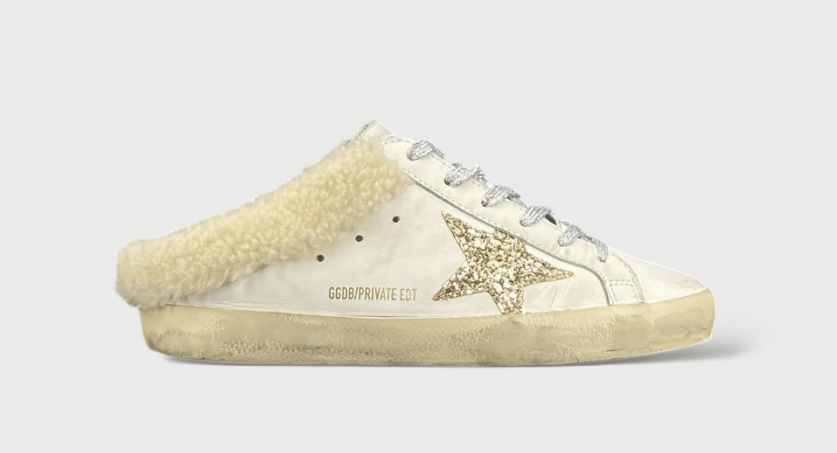 Golden goose Mules Blanc/Paillette/Or/Moumoute 37