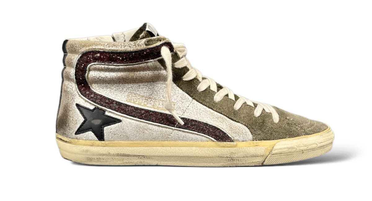 0000001499 Golden Goose Slide Argenté/Kaki 40