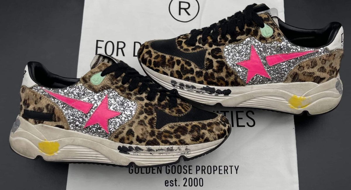 golden goose running léopard/argent 36
