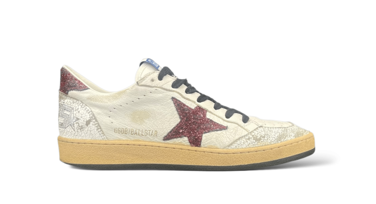 Golden Goose Ball Star Blanc/Rouge Bordeaux/Paillette/Noir 37