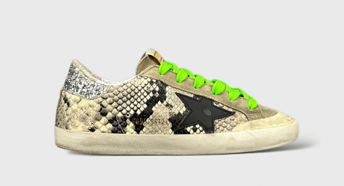 9236 Golden Goose Super Star Blanc/Python/Vert/Paillettes 36