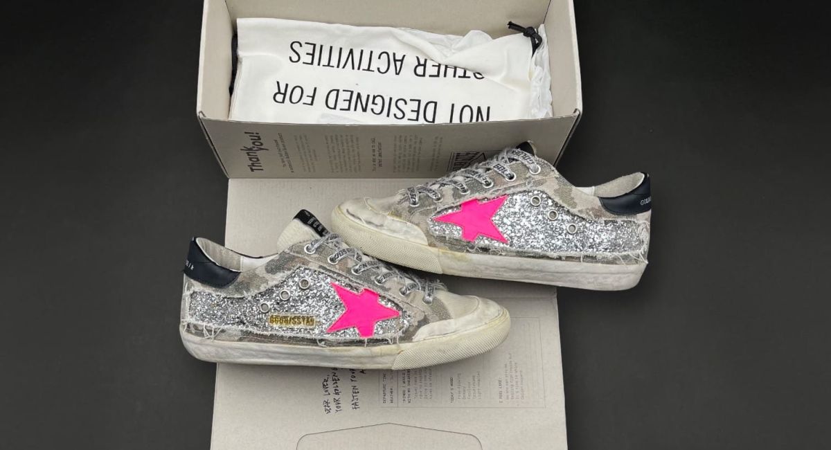 Golden Goose Superstar kaki militaire/paillette/rose fluo 39