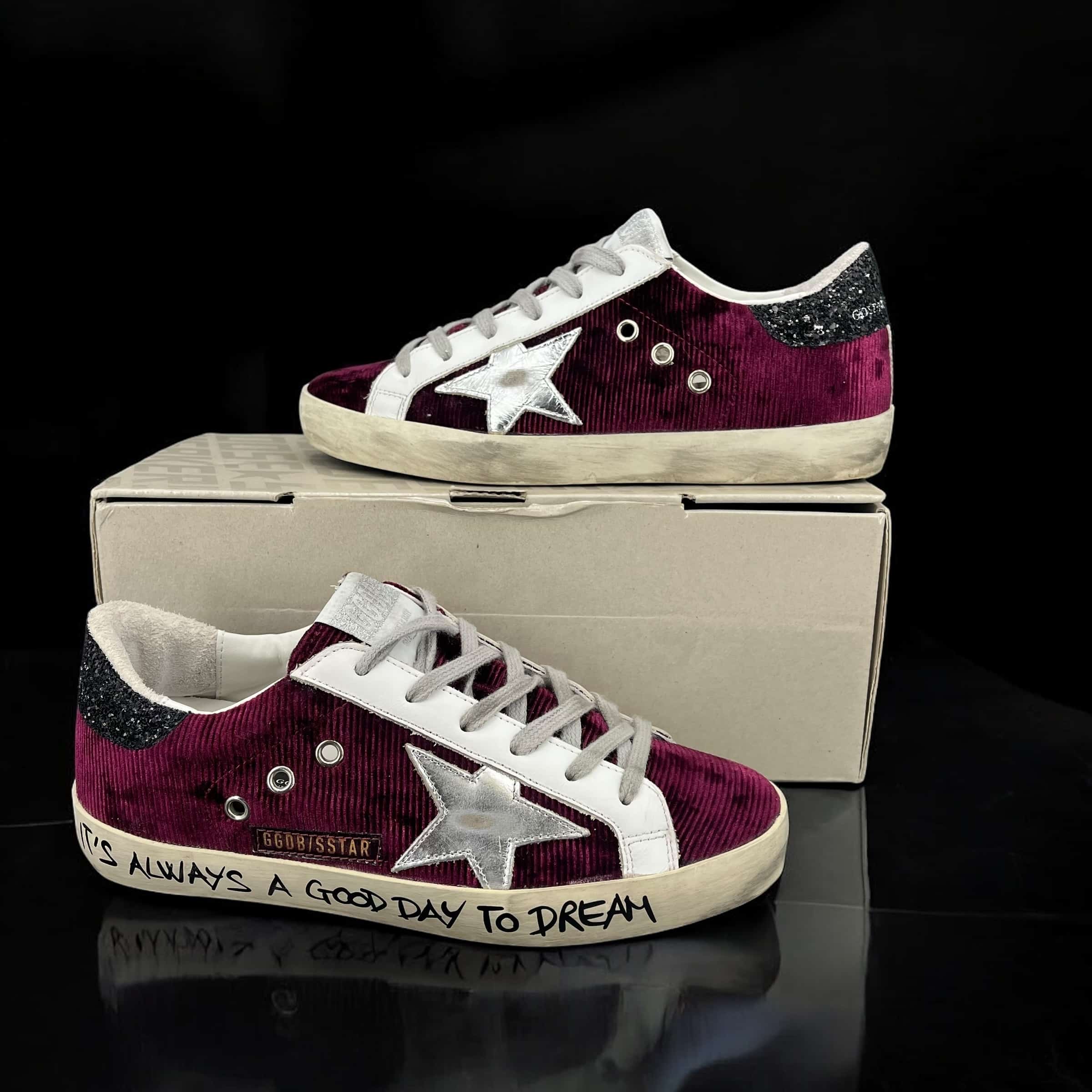 7745 Golden Goose Super Star Velour Violet/Blanc/Argenté 36 – 7
