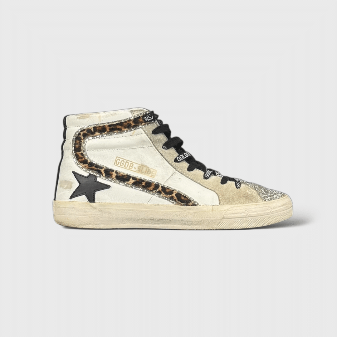 9224 Golden Goose Slide blanc/paillette/léopard 39