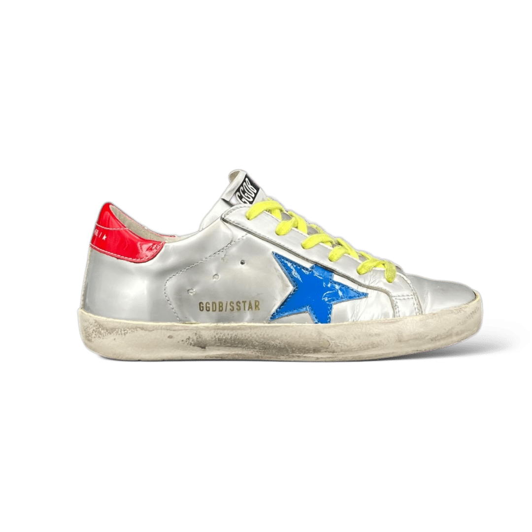 0000001363 Golden Goose Super Star Argenté/Rouge/Bleu 36