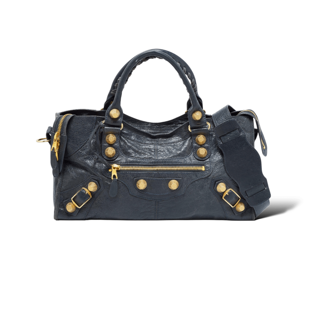 Balenciaga City Bleu Marine et Doré Médium
