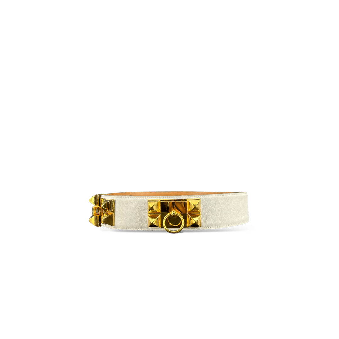 Hermès Collier de chien  / Crème / Doré / 72 cm