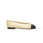 Chanel Ballet Flats Beige and Black with CC Toe Cap – Size 36.5
