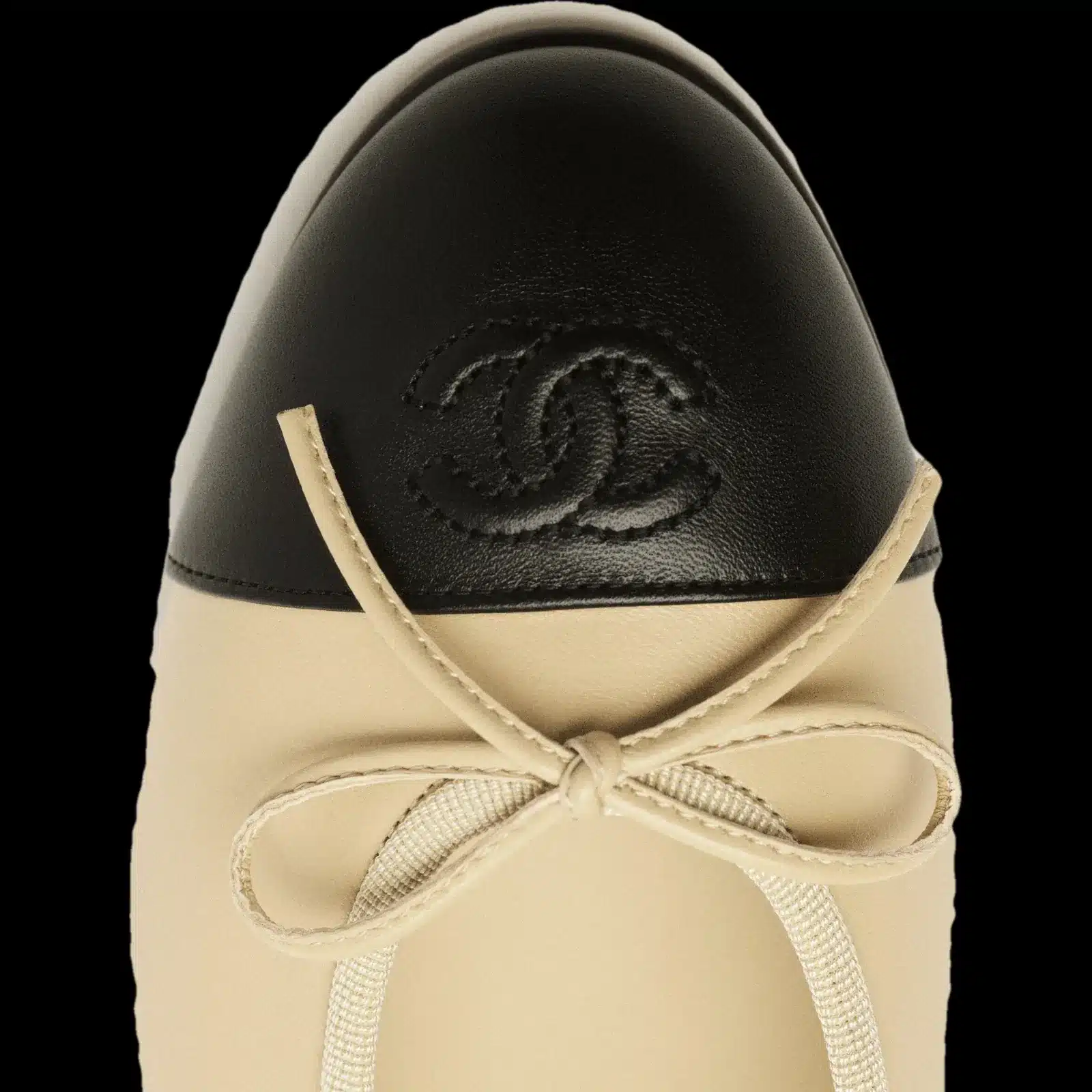 Chanel Ballet Flats Beige and Black with CC Toe Cap – Size 36.5