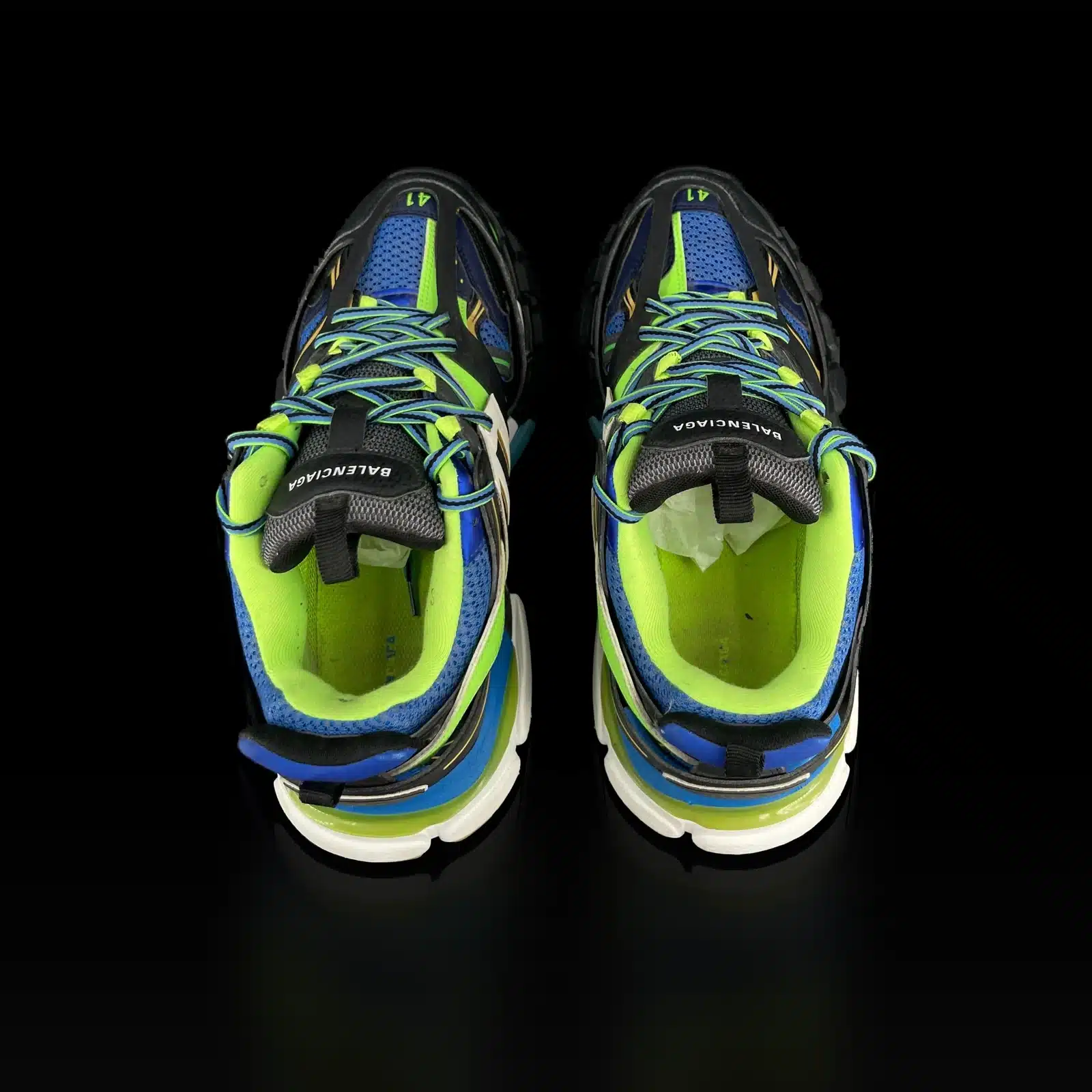 Baskets Balenciaga Track vues de dessus, intérieur vert fluo et pointure 41