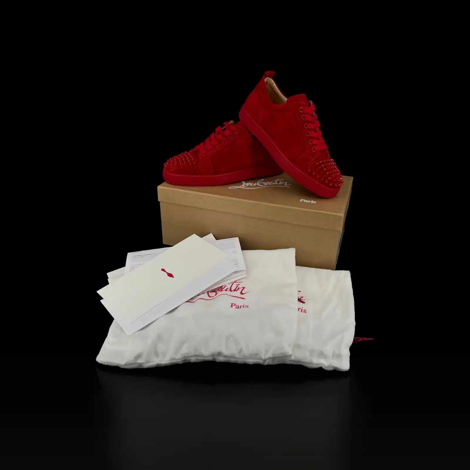 Baskets Christian Louboutin Louis Junior Spikes rouges avec boîte, pochons et facture