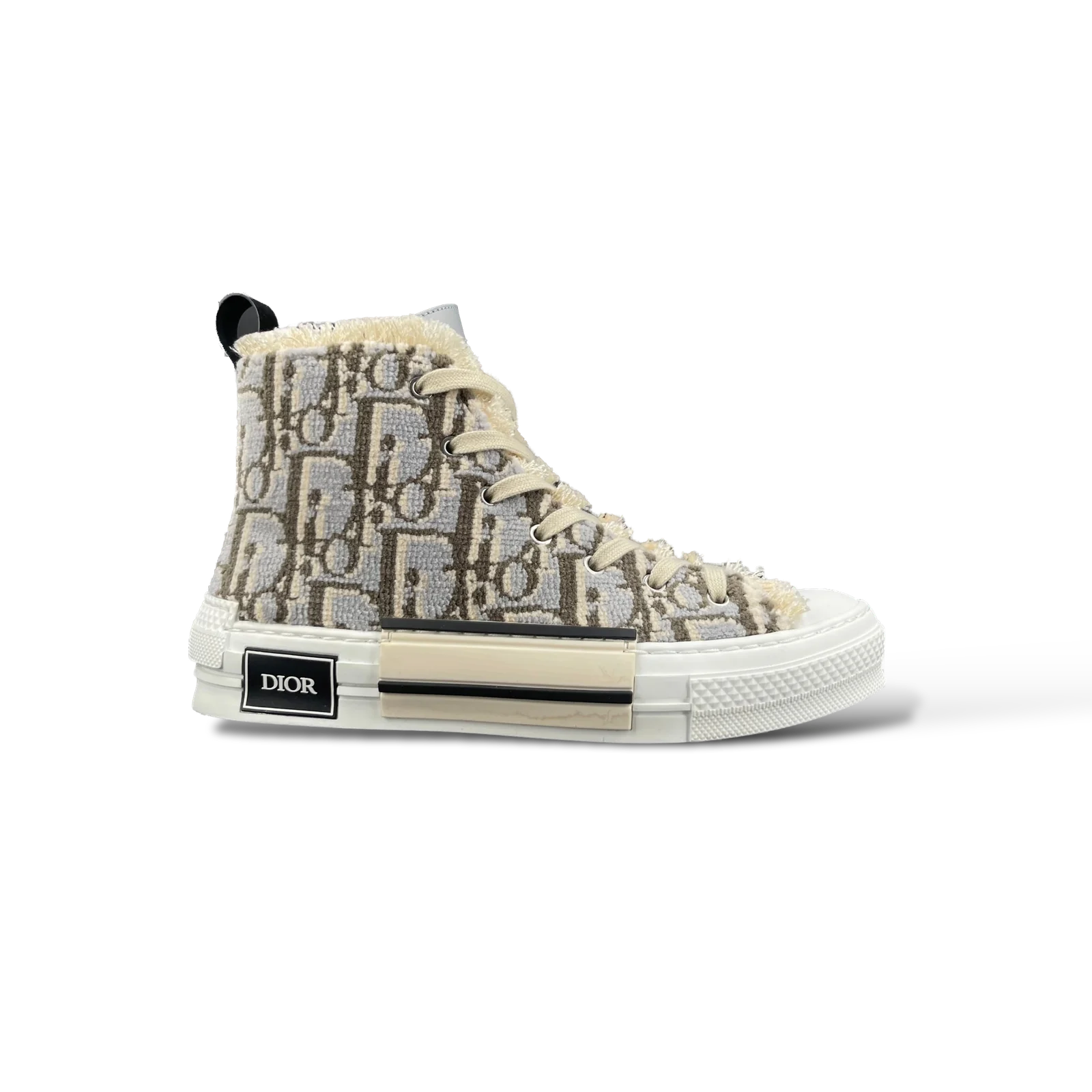 Baskets Dior B23 High-Top Oblique Bouclette Frangée Gris et Beige – Pointure 38