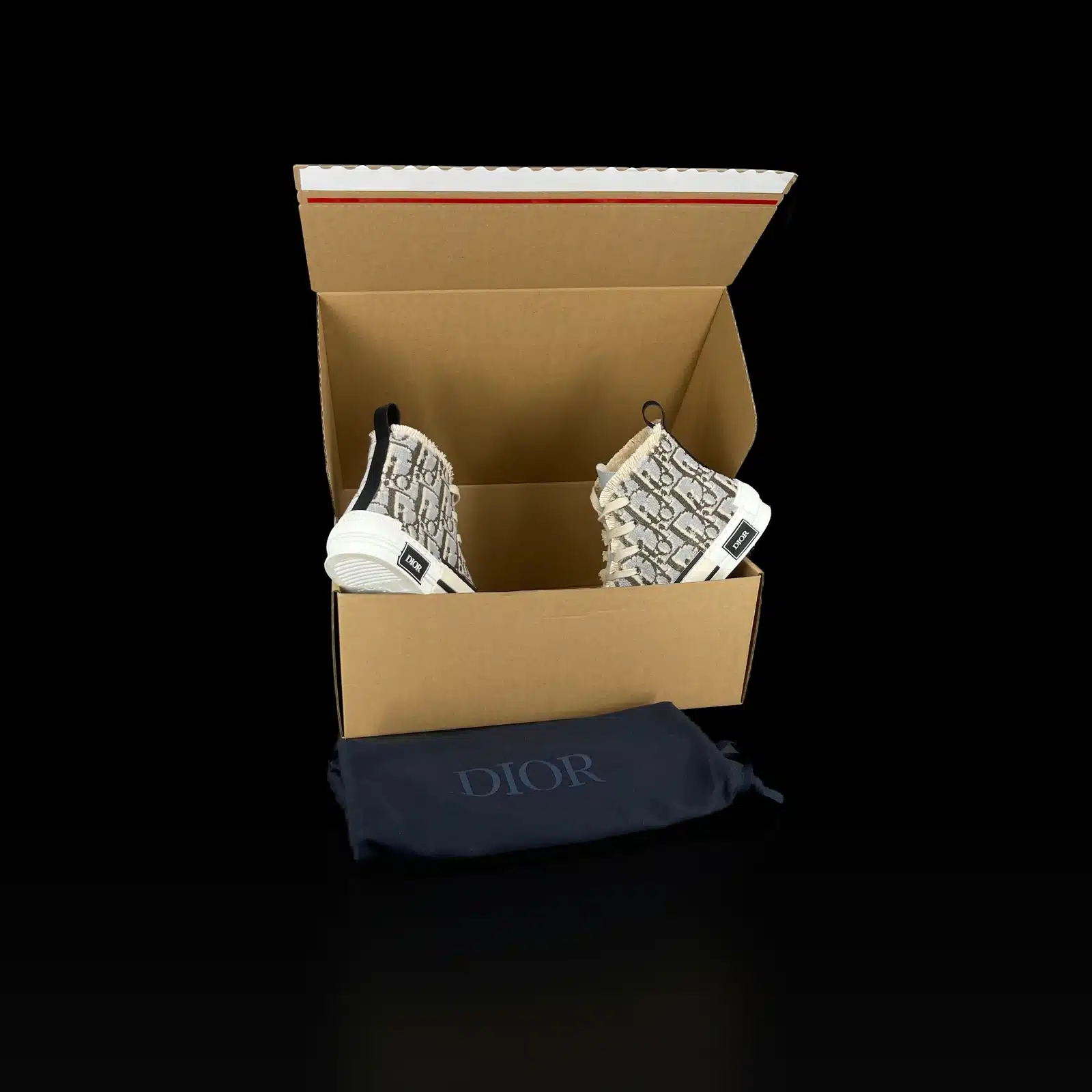 Baskets Dior B23 High-Top Oblique frangée avec leur pochon Dior