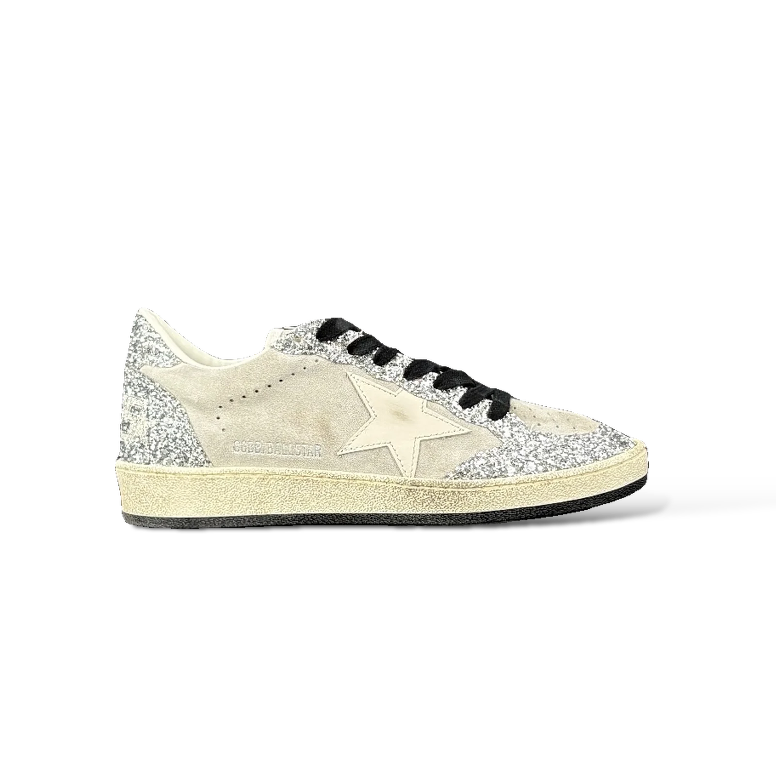 Baskets Golden Goose Ball Star Daim Gris et Paillettes Argentées – Taille 37