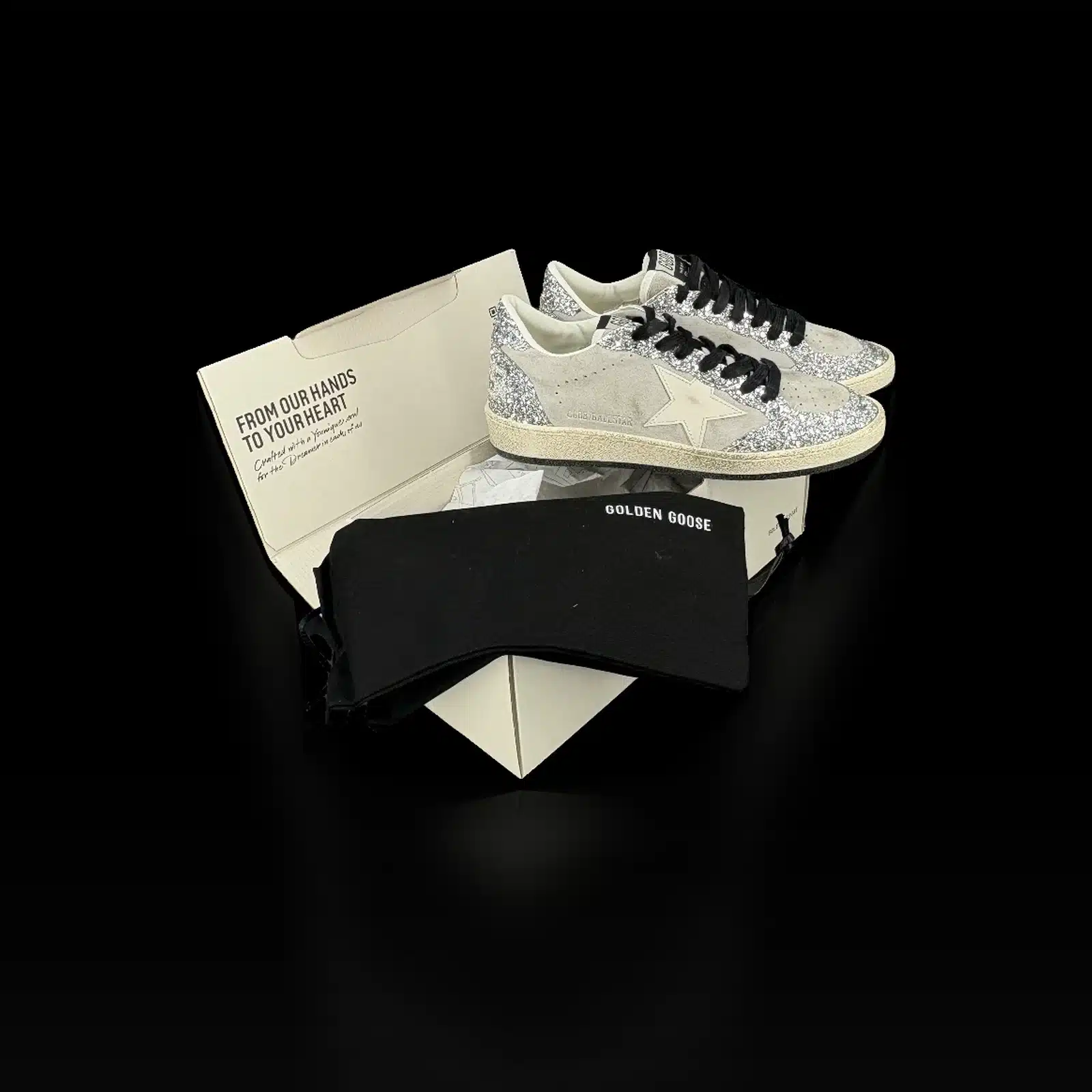 Baskets Golden Goose Ball Star Daim Gris et Paillettes Argentées – Taille 37