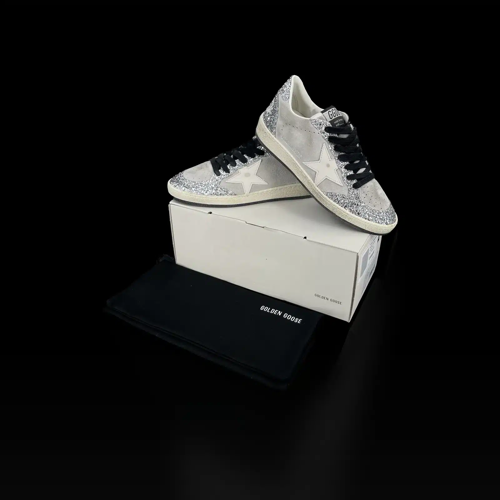 Baskets Golden Goose Ball Star Gris et Paillettes Argent – Taille 37