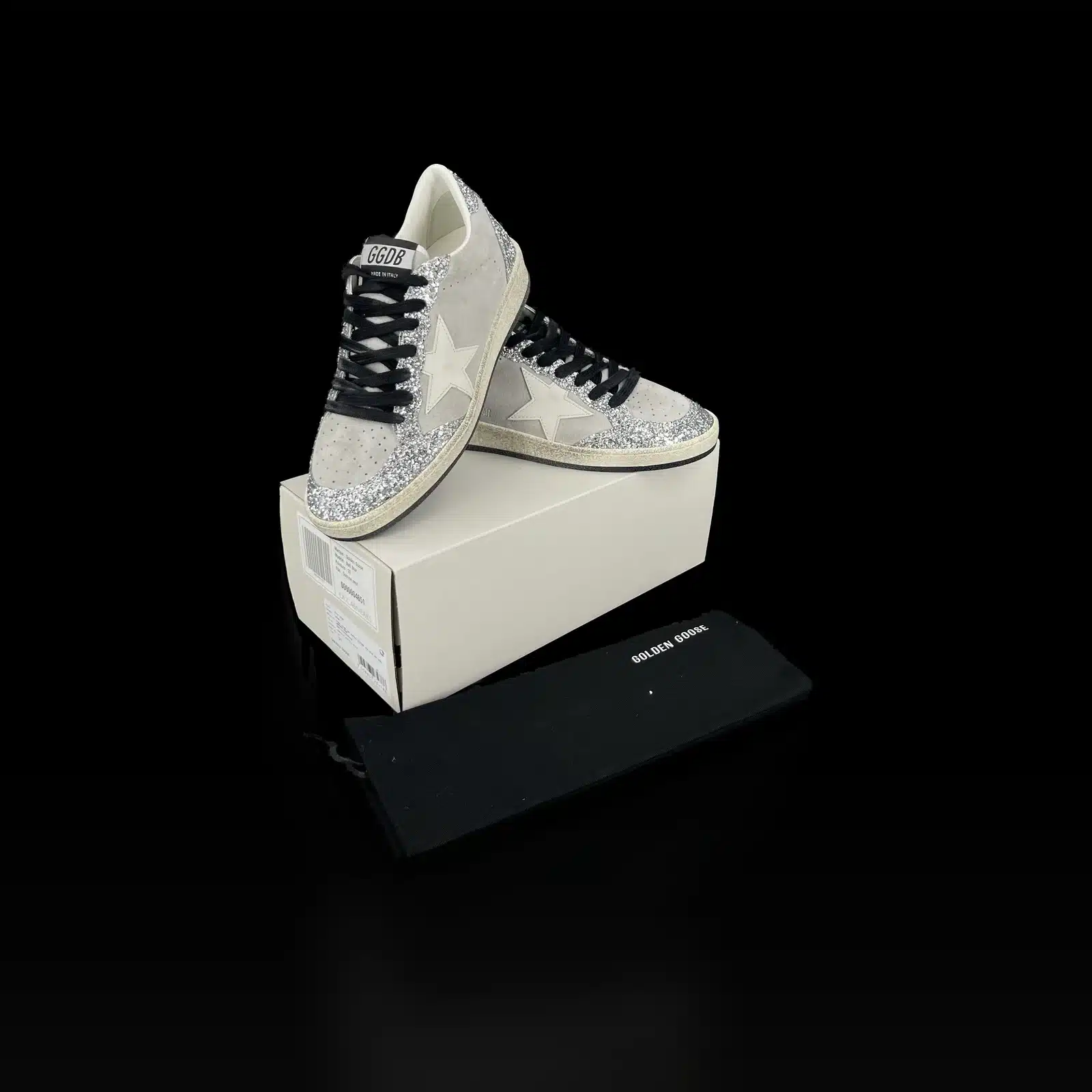 Baskets Golden Goose Ball Star Gris et Paillettes Argent – Taille 36