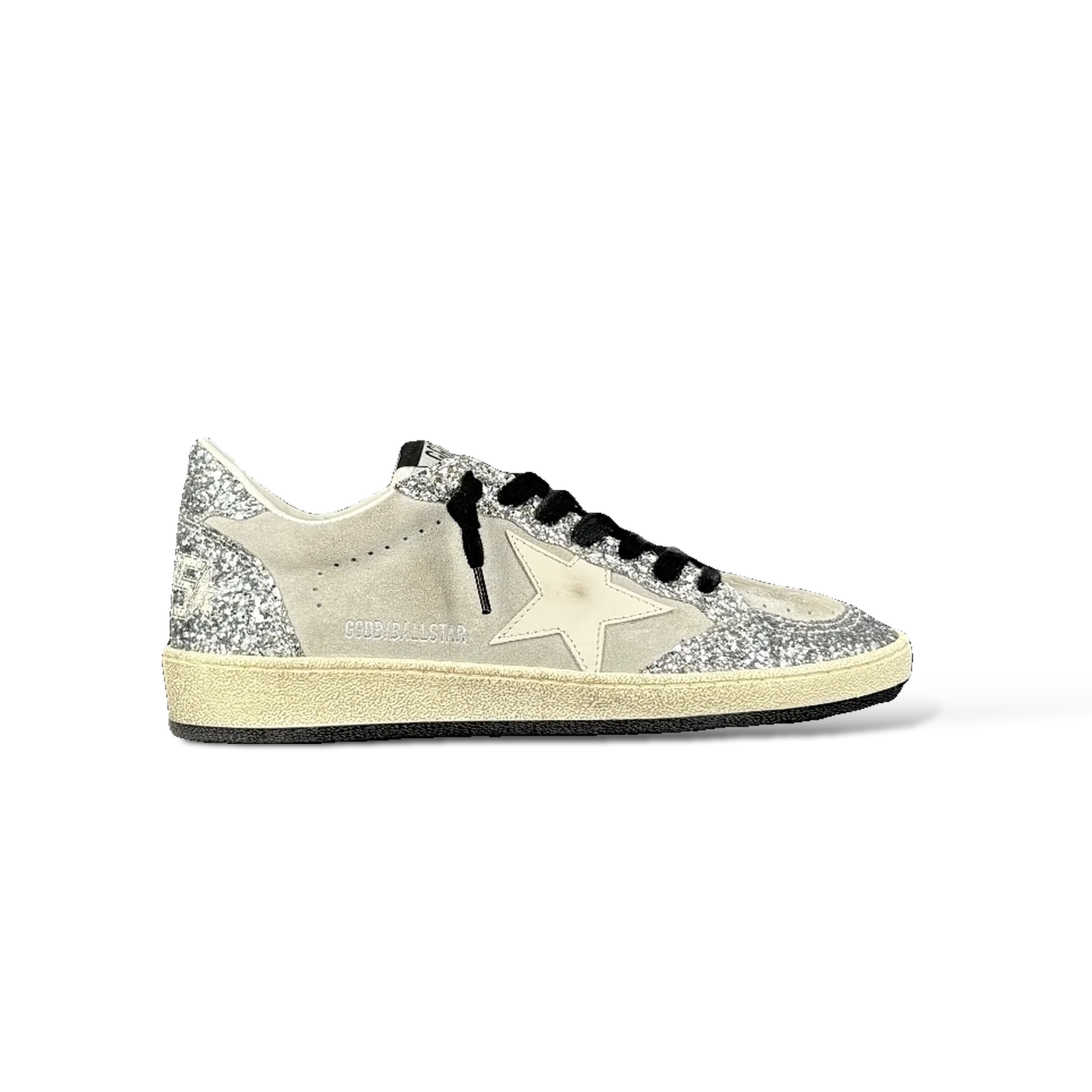 Baskets Golden Goose Ball Star Paillettes Argent et Daim Gris – Taille 38
