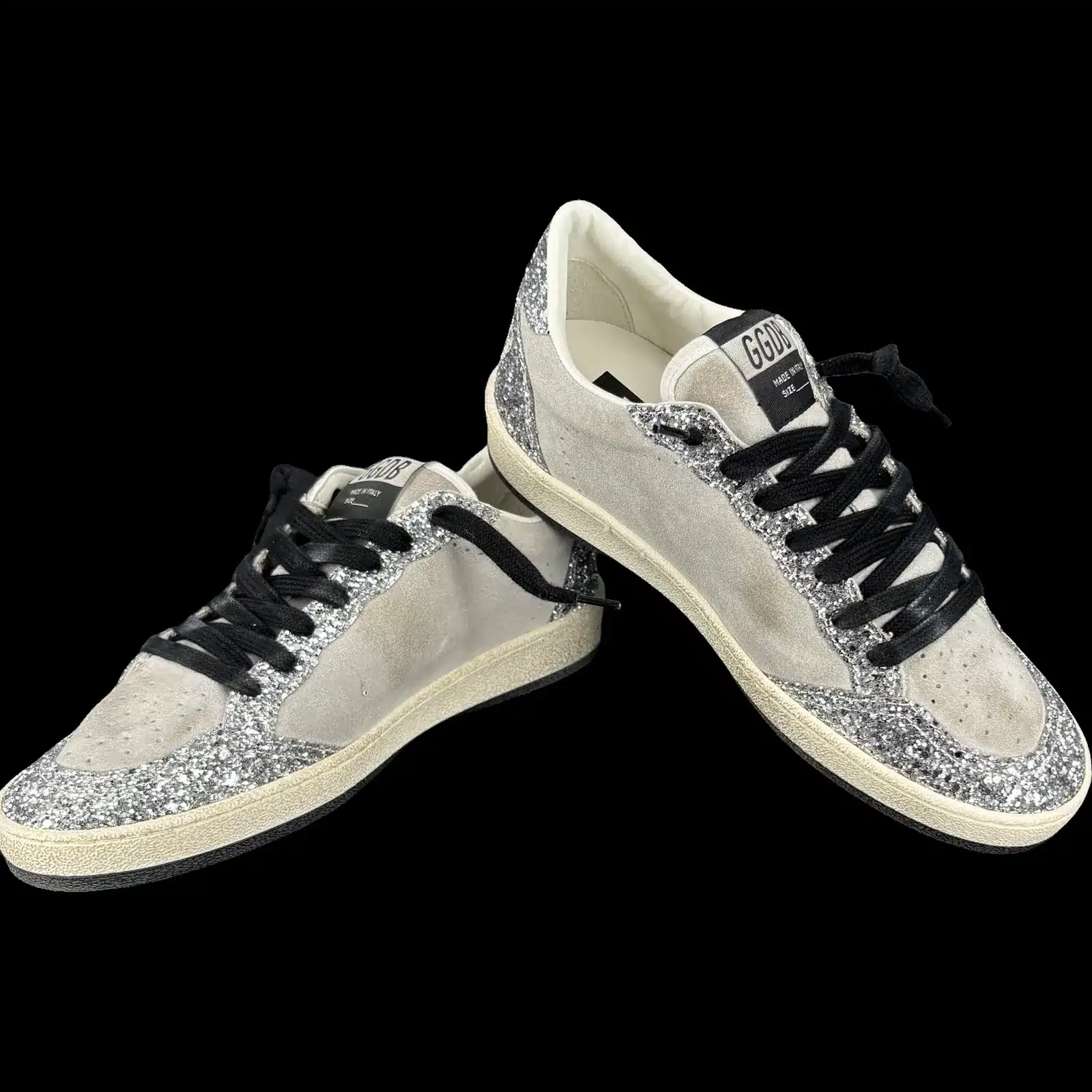 Golden Goose Ball Star Sneakers Silver Glitter and Grey Suede – Size 38 – 2