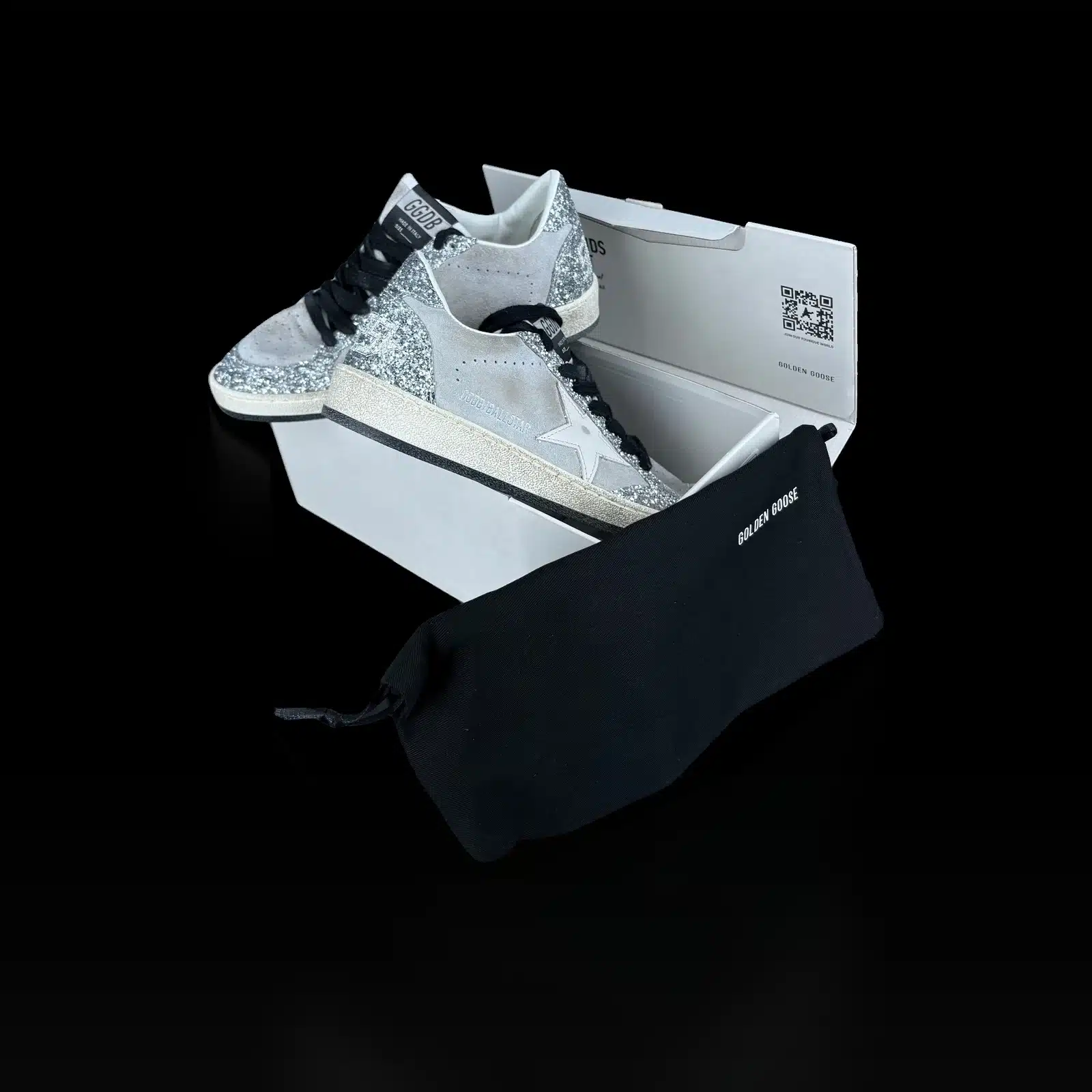 Baskets Golden Goose Ball Star Paillettes Argent et Daim Gris – Taille 38