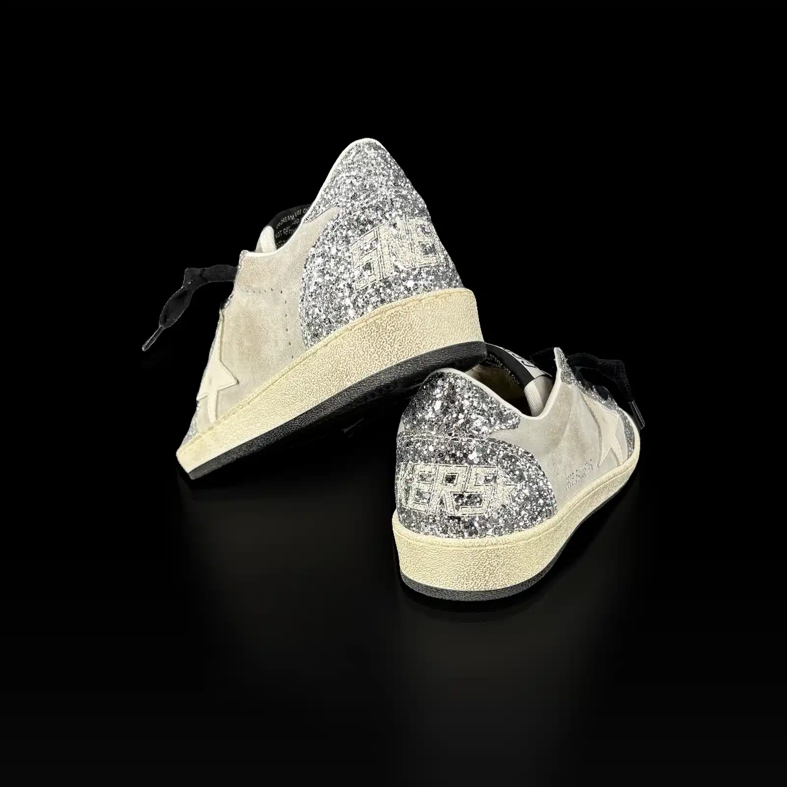 Golden Goose Ball Star Sneakers Silver Glitter and Grey Suede – Size 38 – 5