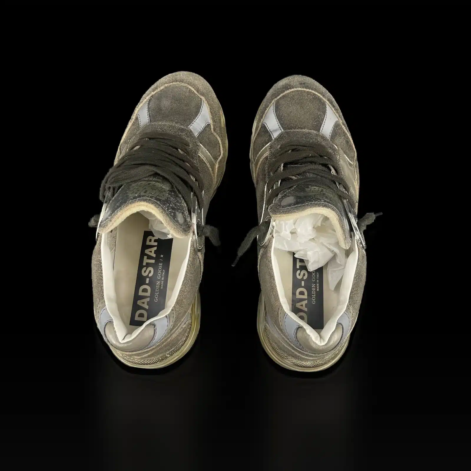 Baskets Golden Goose Dad-Star vues de dessus, semelle intérieure Dad-Star Made in Italy
