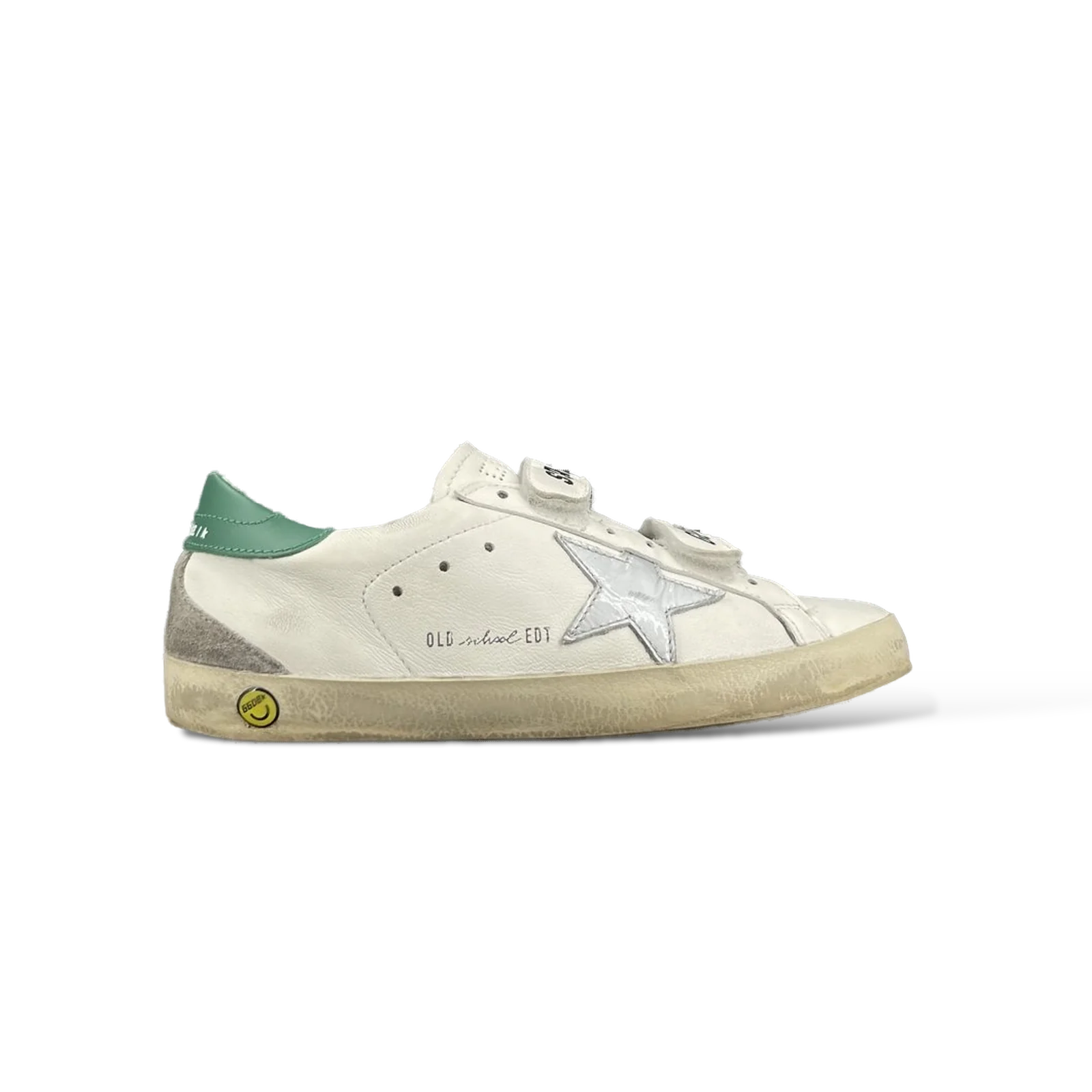 Baskets Golden Goose Old School Blanc, Étoile Argentée et Vert – Pointure 35