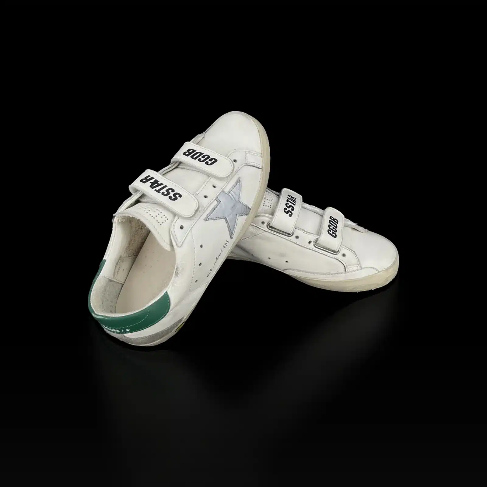 Baskets Golden Goose Old School blanches, contrefort vert et étoile argentée, vue arrière