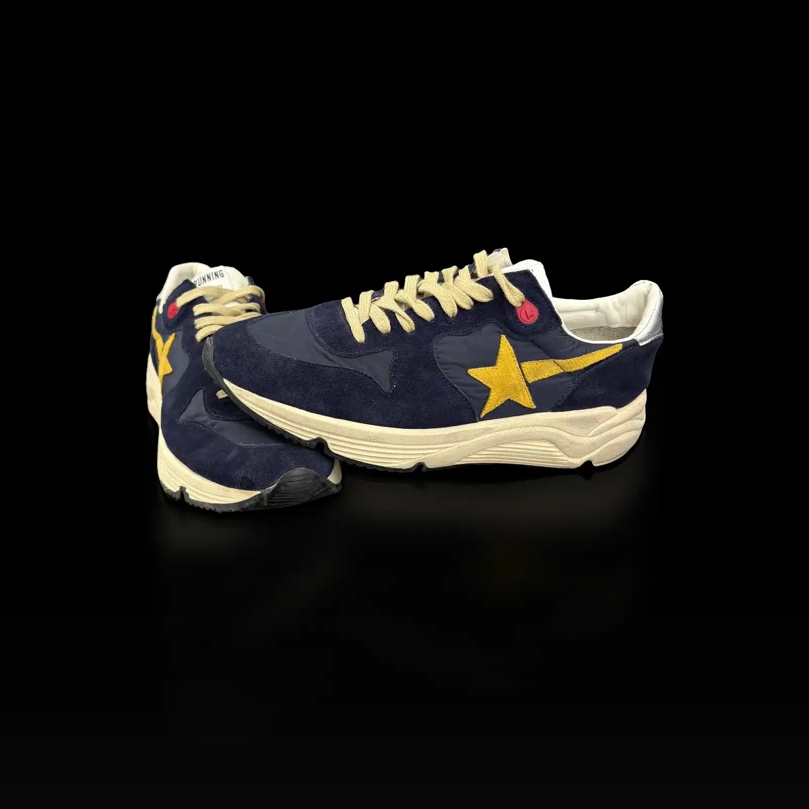 Paire de baskets Golden Goose Running Sole bleu marine avec étoile et éclair jaune moutarde