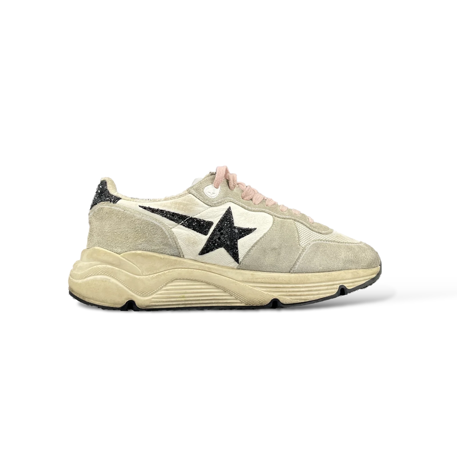 Baskets Golden Goose Running Sole Gris, Blanc et Étoile Noire Pailletée – Taille 37