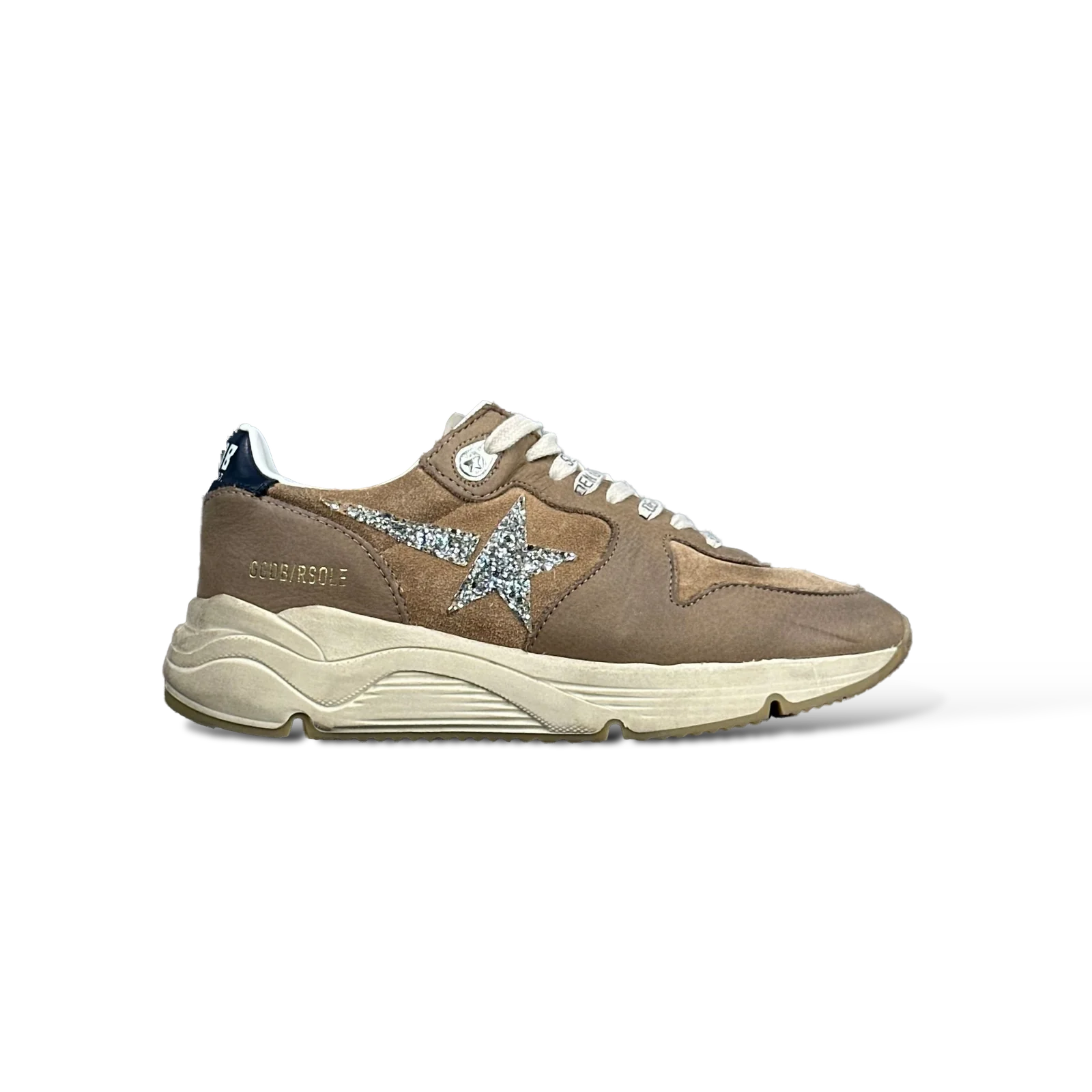 Baskets Golden Goose Running Sole Taupe et Étoile Pailletée – Taille 37