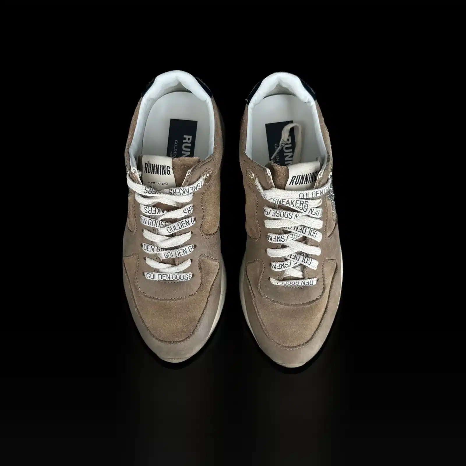 Baskets Golden Goose Running Sole vues de dessus, lacets imprimés Golden Goose