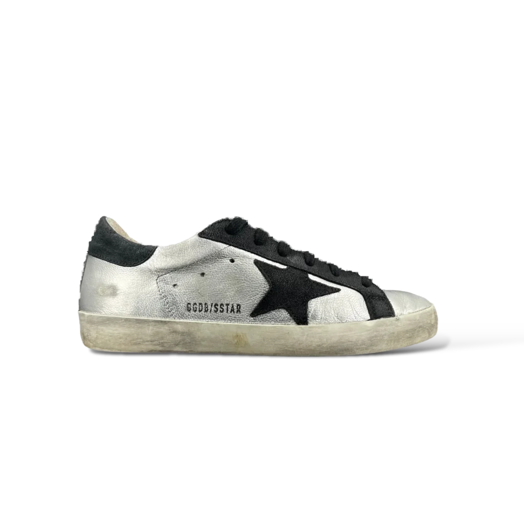 Baskets Golden Goose Super-Star Argentées et Noires – Taille 38