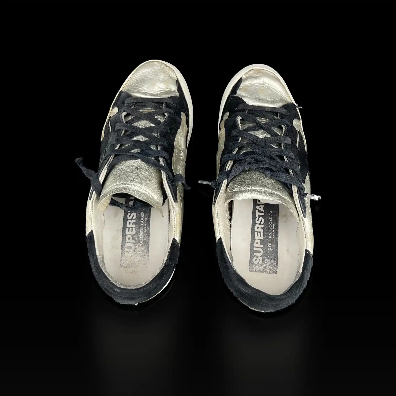 Baskets Golden Goose Super-Star vues de dessus, semelles intérieures Superstar