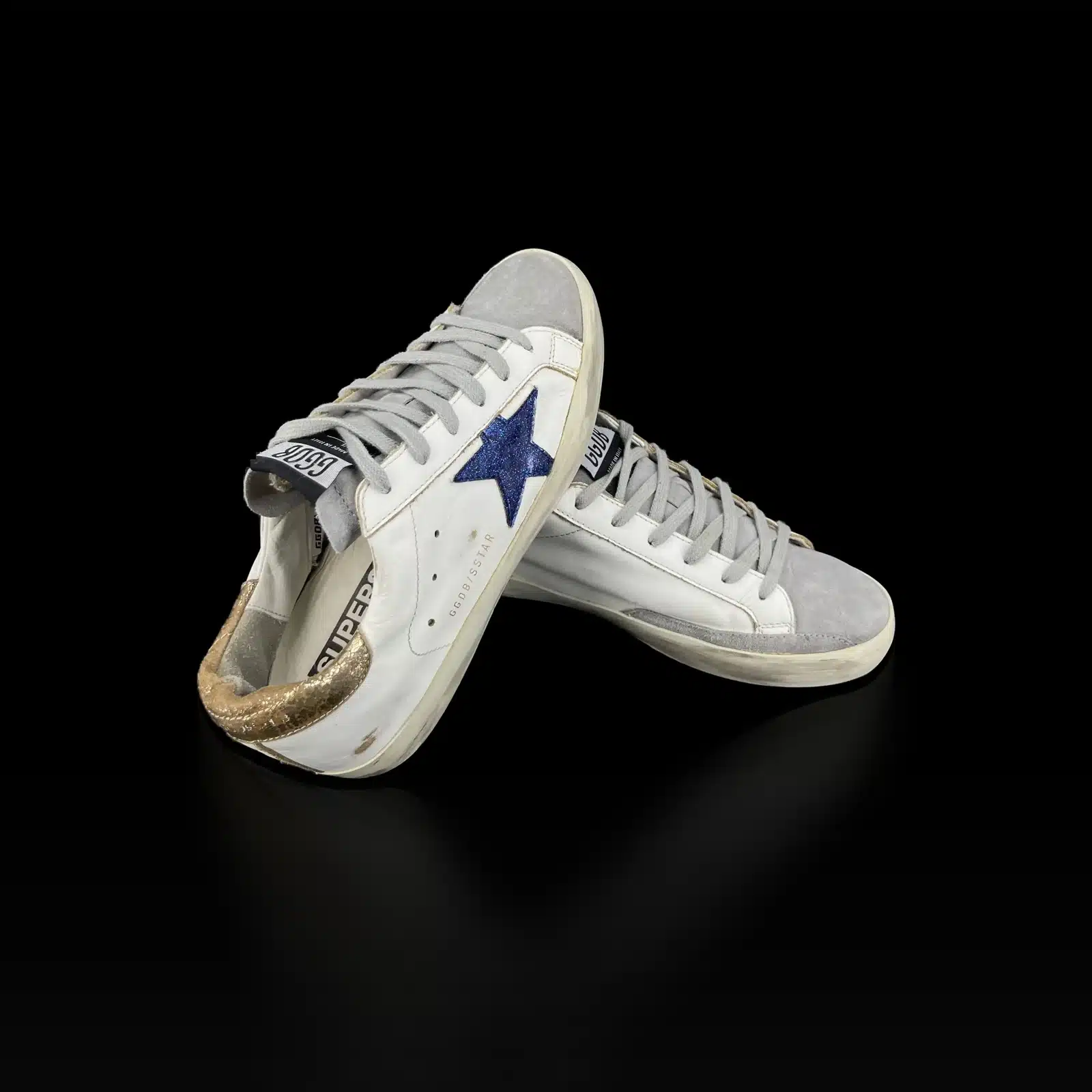 Sneakers Golden Goose Super Star Bianco, Stella Blu Glitter e Tallone Oro – Taglia 37 – 2