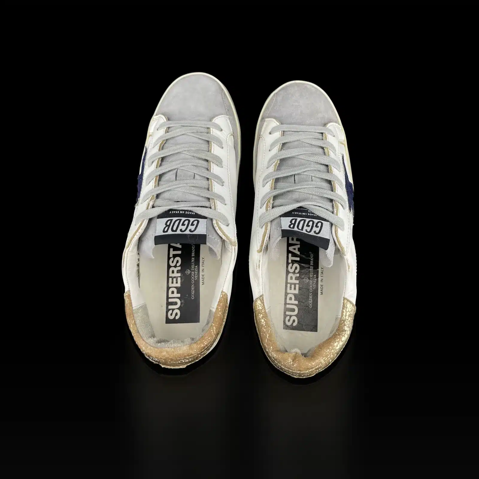 Sneakers Golden Goose Super Star Bianco, Stella Blu Glitter e Tallone Oro – Taglia 37 – 4