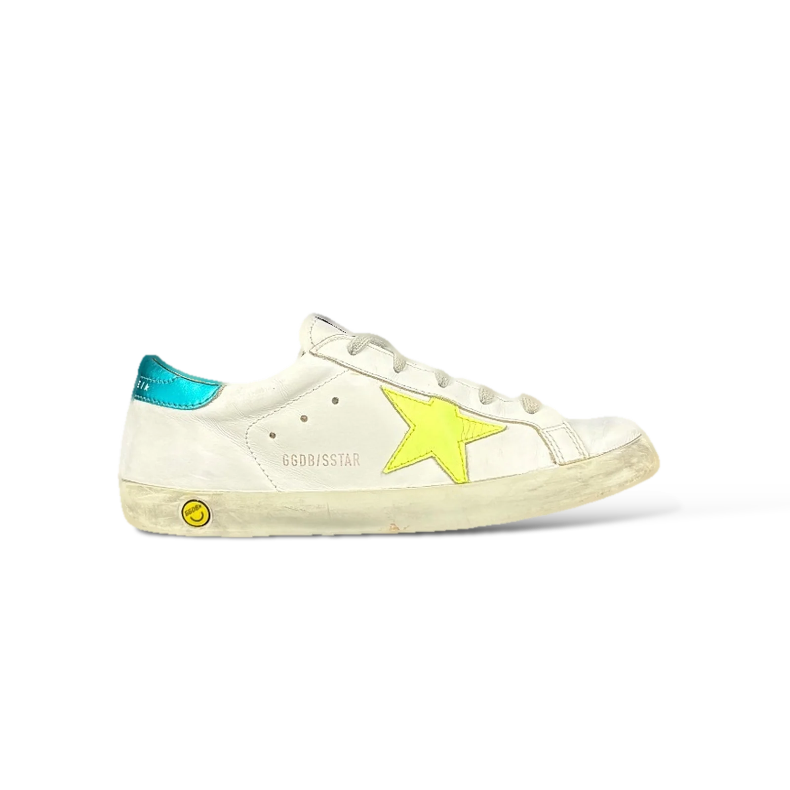 Baskets Golden Goose Super Star Blanc, Jaune Fluo et Bleu Canard – Taille 35