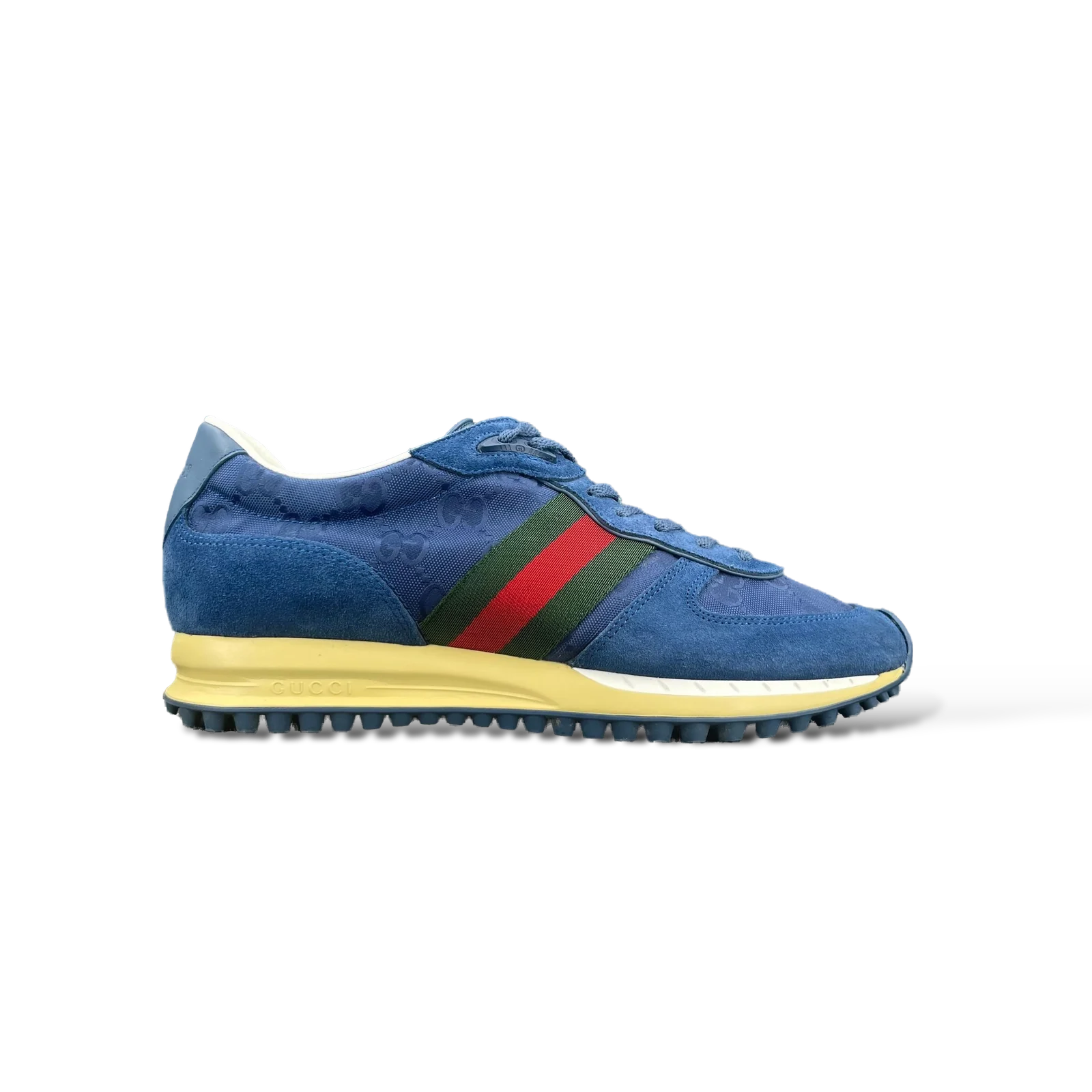 Baskets Gucci GG Bleu en Toile et Daim avec bande Web – Taille 42