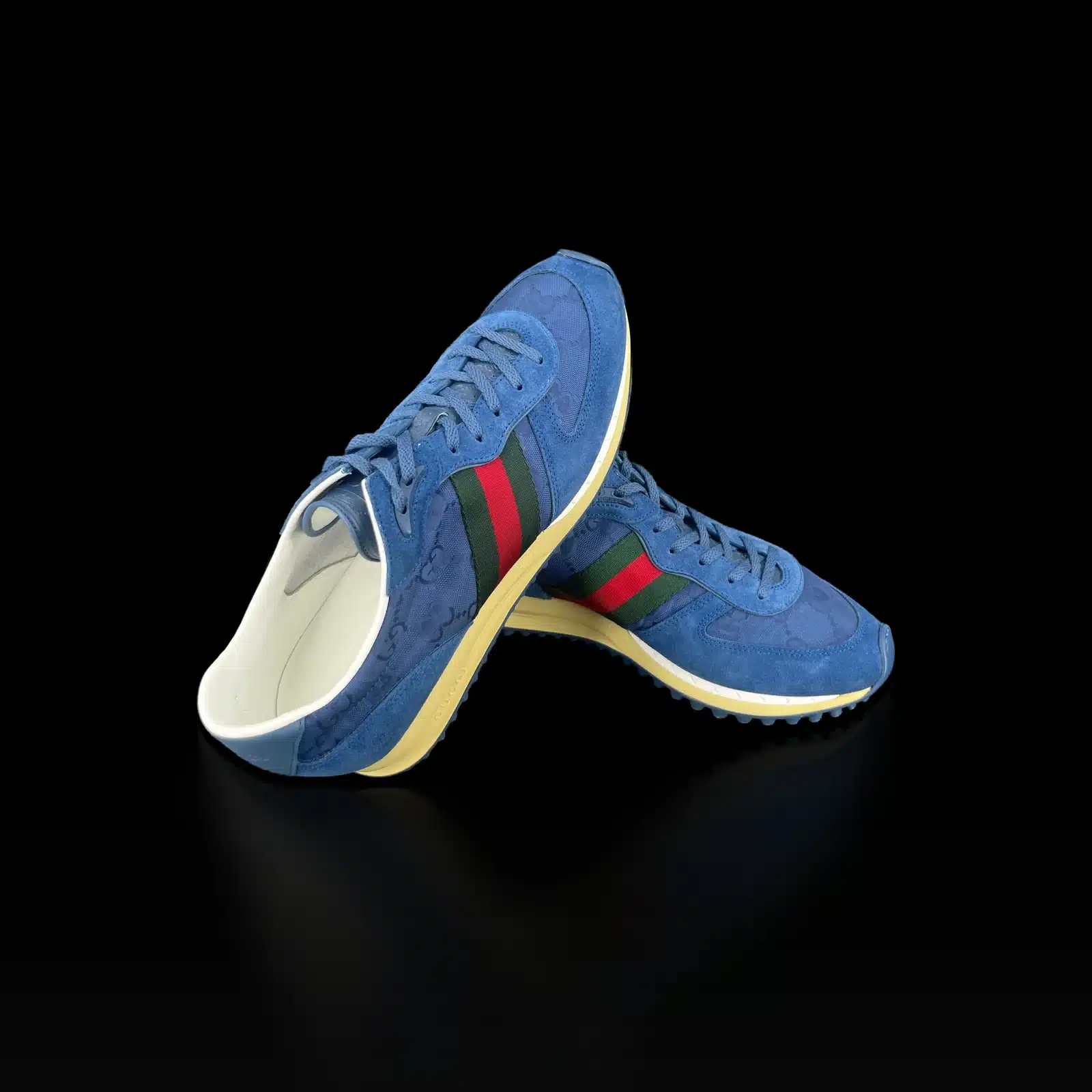 Gucci GG Sneakers Blue Canvas and Suede with Web Stripe – Size 42 – 2