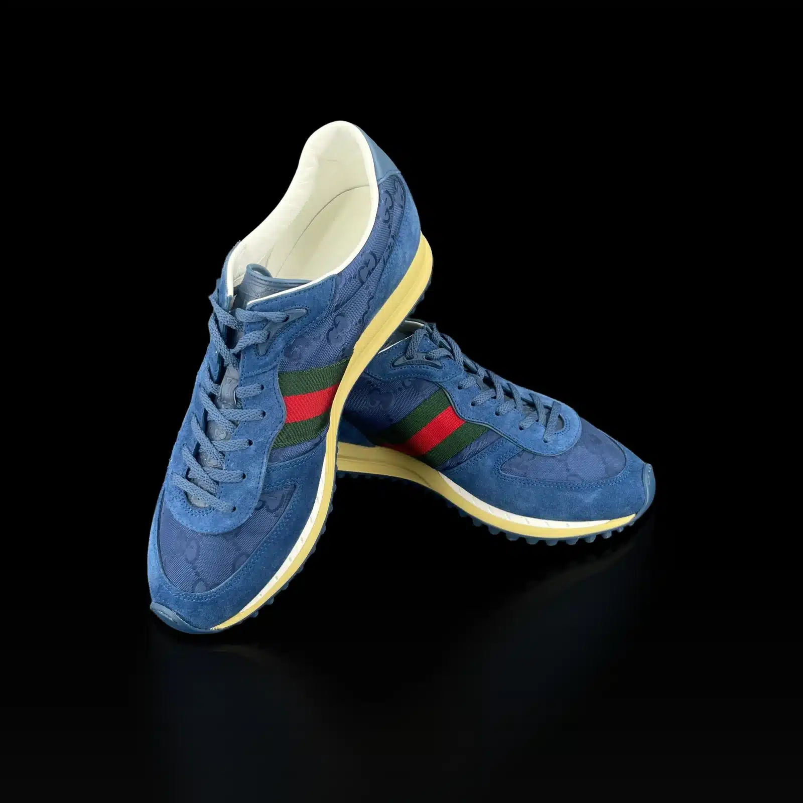 Gucci GG Sneakers Blue Canvas and Suede with Web Stripe – Size 42 – 3