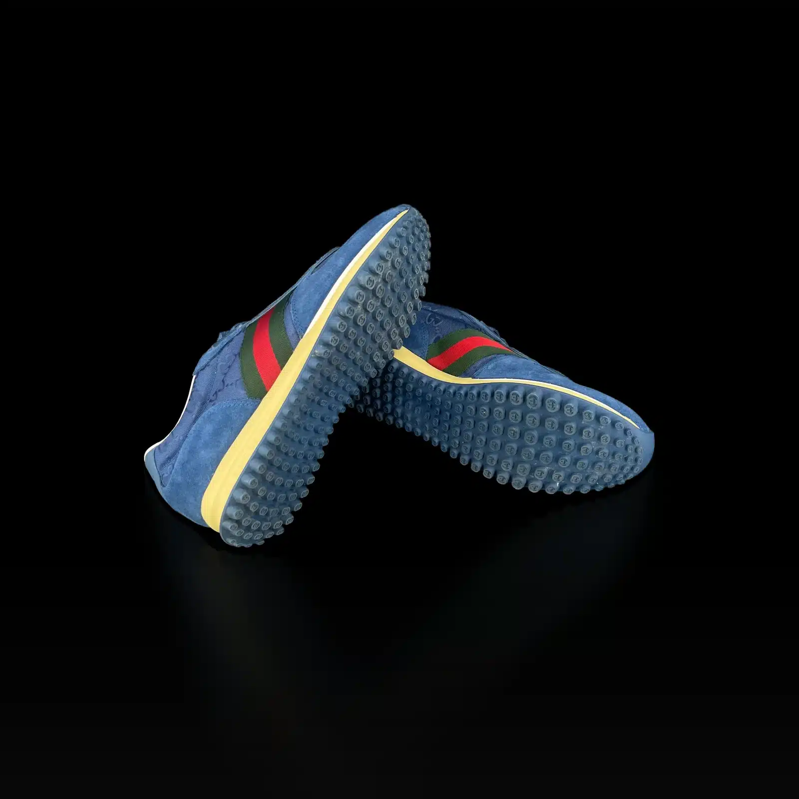 Gucci GG Sneakers Blue Canvas and Suede with Web Stripe – Size 42 – 5