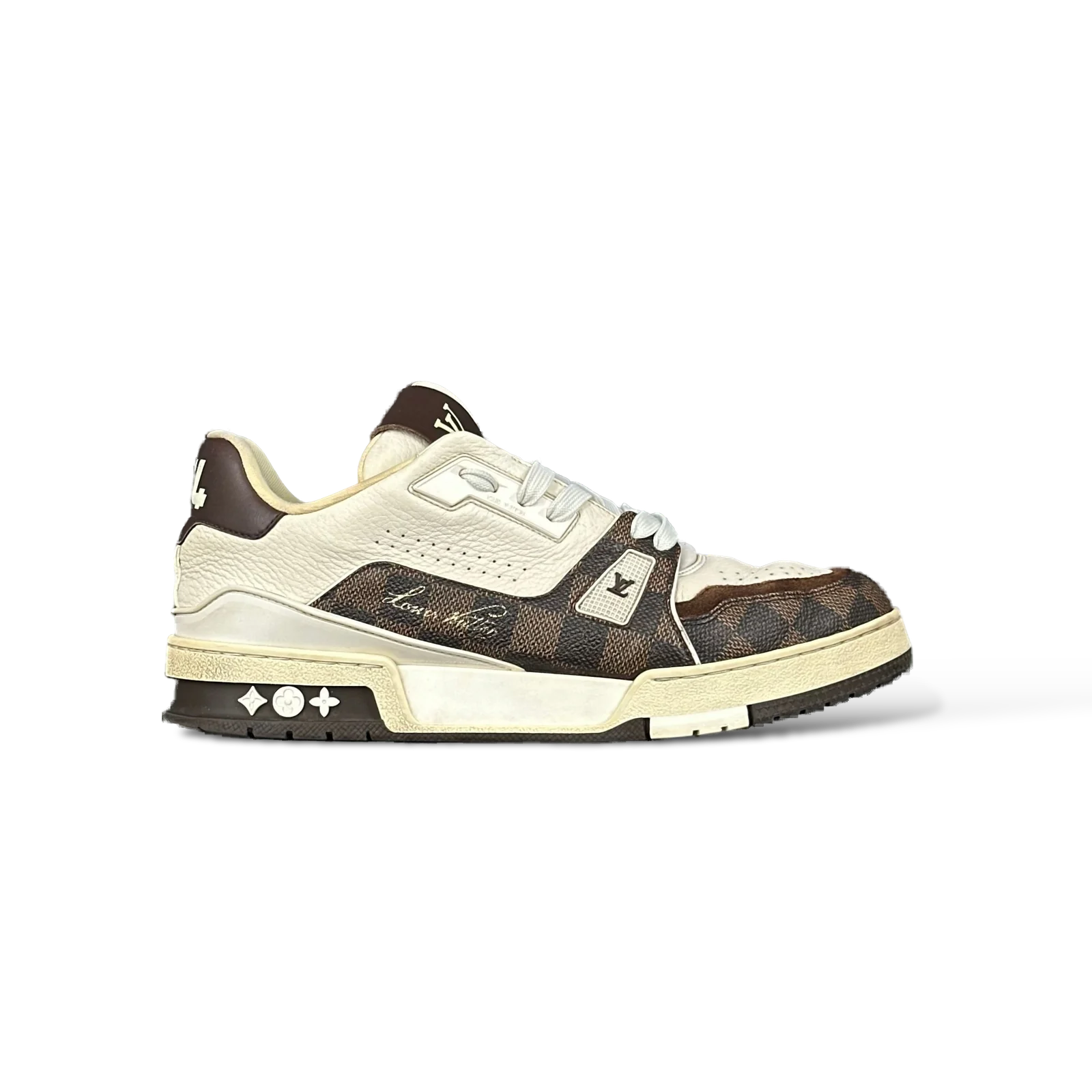 Baskets Louis Vuitton Trainer Damier Ébène Blanc et Marron – Taille 42