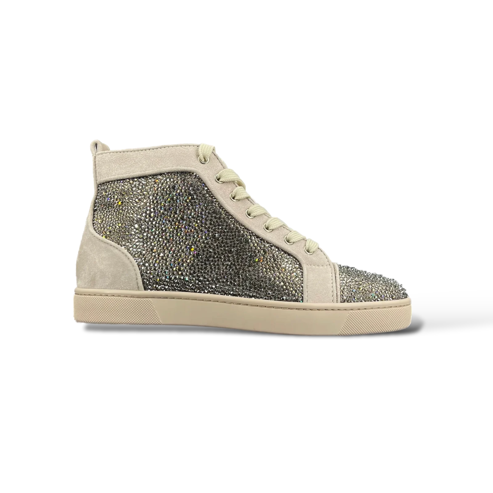 Baskets montantes Christian Louboutin Louis Strass Beige et Argent – Taille 40.5