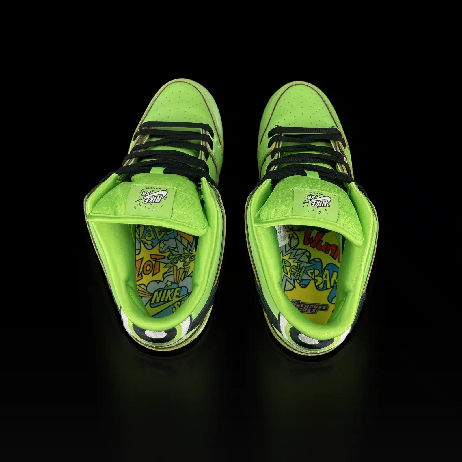Nike SB Dunk Low Buttercup vues de dessus, semelles intérieures illustrées