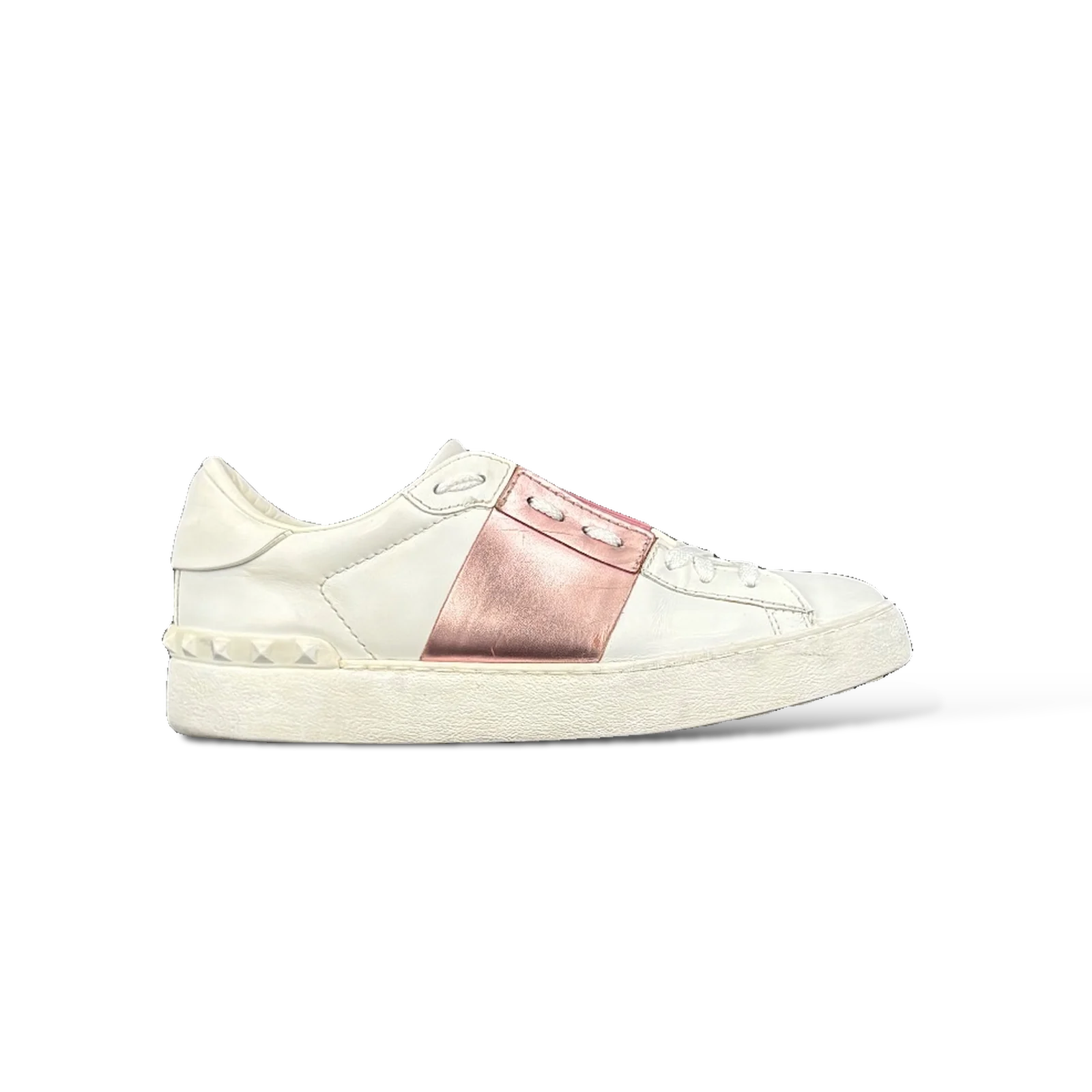 Baskets Valentino Garavani Open Blanc et Rose Métallisé – Taille 37.5