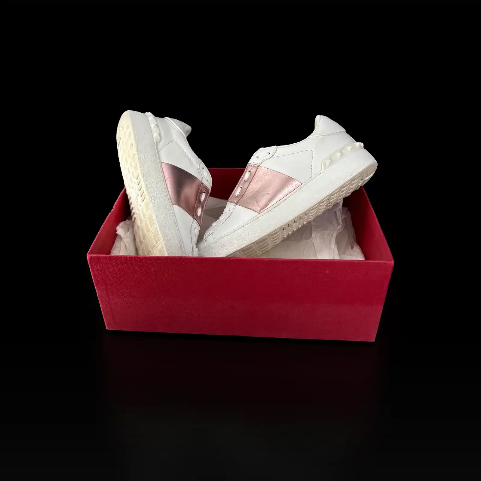 Baskets Valentino Garavani Open Blanc et Rose Métallisé – Taille 37.5