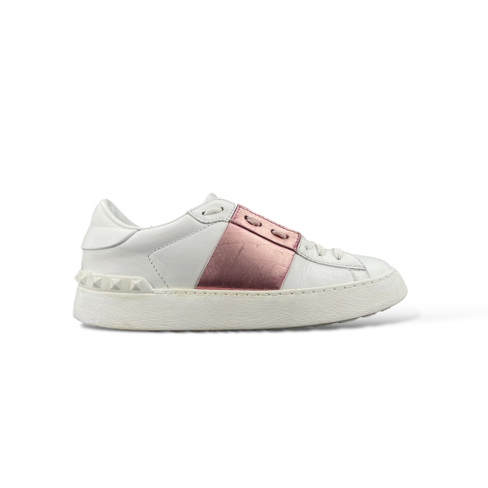 Baskets Valentino Garavani Open Blanc et Rose Métallisé – Taille 35.5