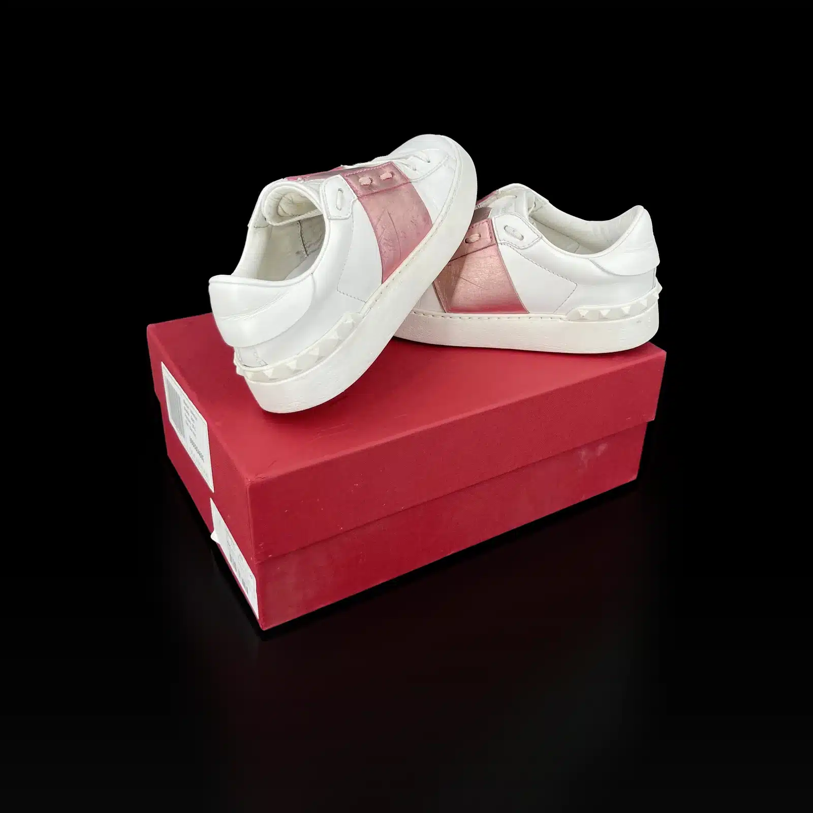 Baskets Valentino Garavani Open Blanc et Rose Métallisé – Taille 35.5
