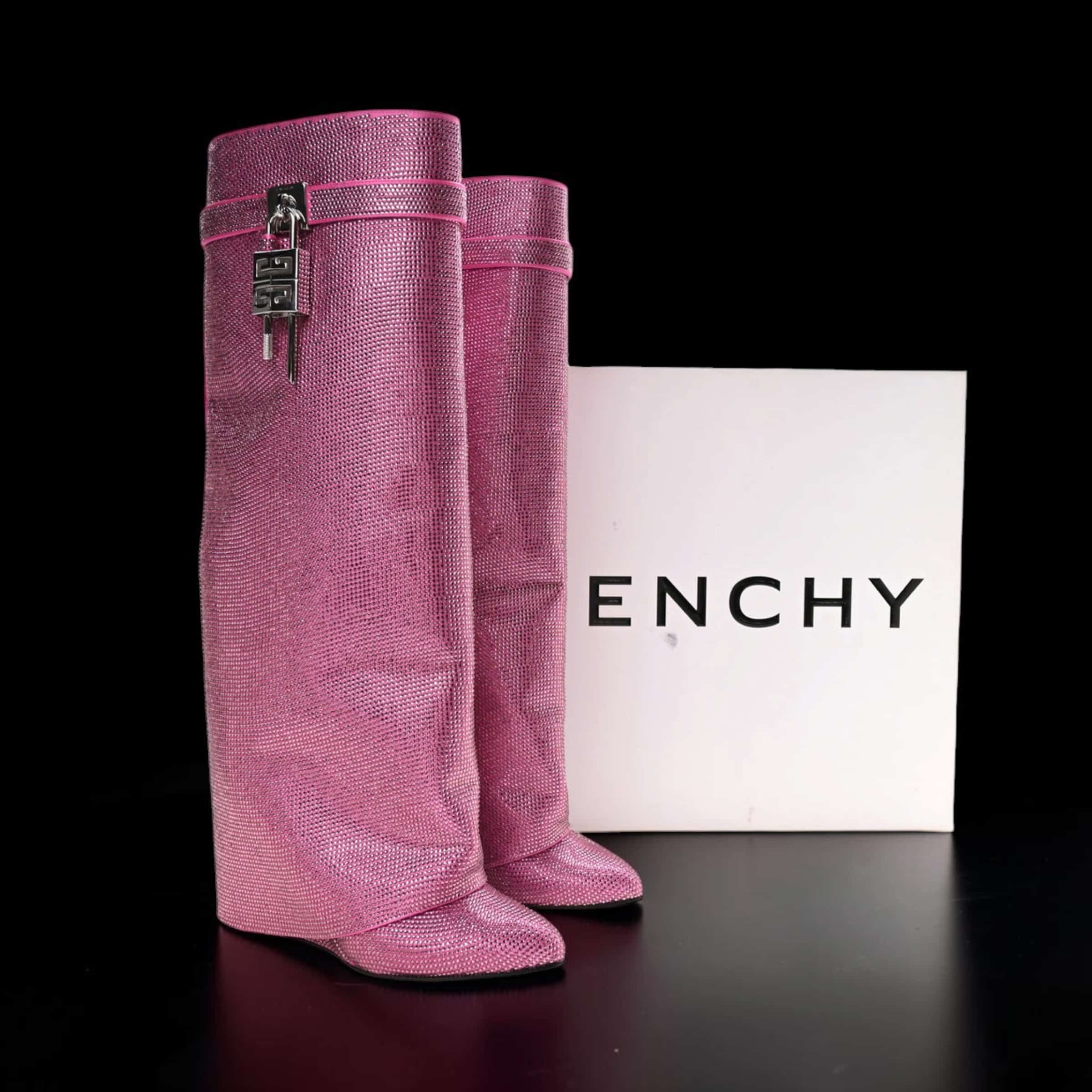 4511 bottines Givenchy Shark Lock rose fluo à strass 41