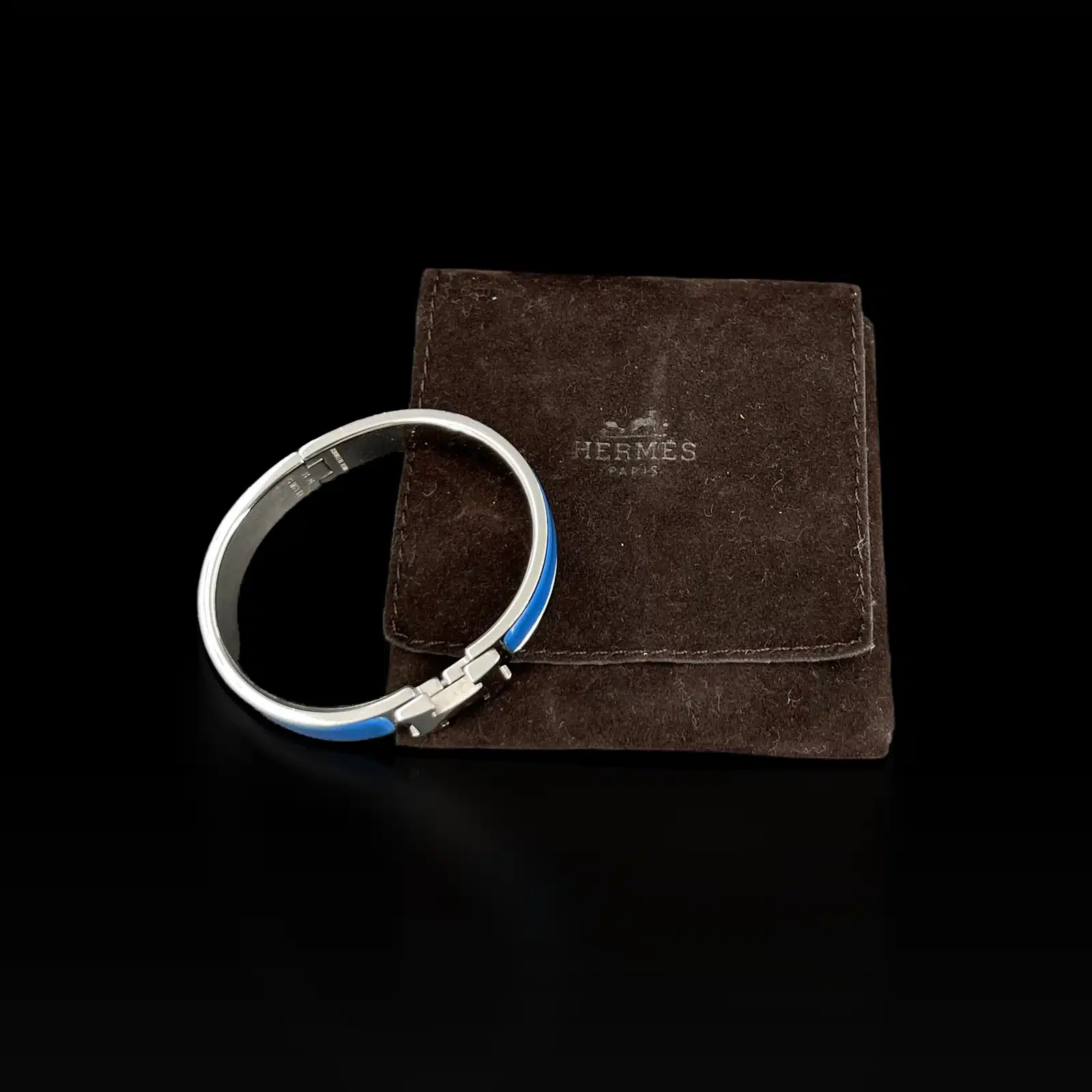 Bracelet Hermès Clic H Émail Bleu et Palladium – Taille Unique